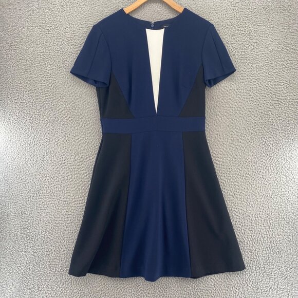 Tahari Dress Womens 6 Navy Colorblock Fit & Flare Scuba Stretch Short Sleeves - Picture 11 of 11